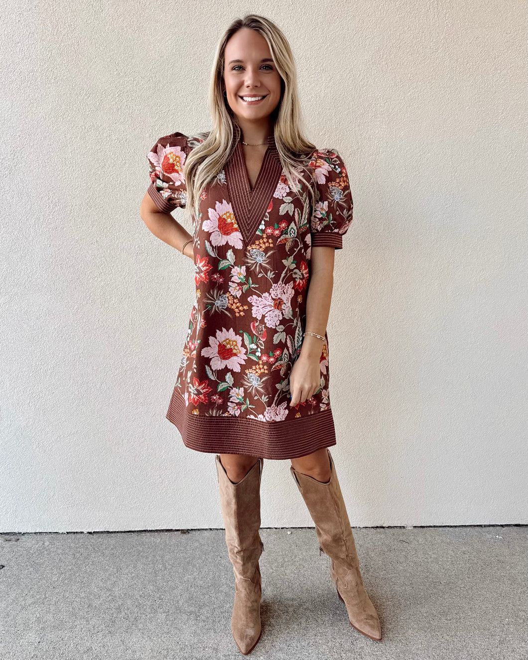 Caramel Blossom Floral Dress