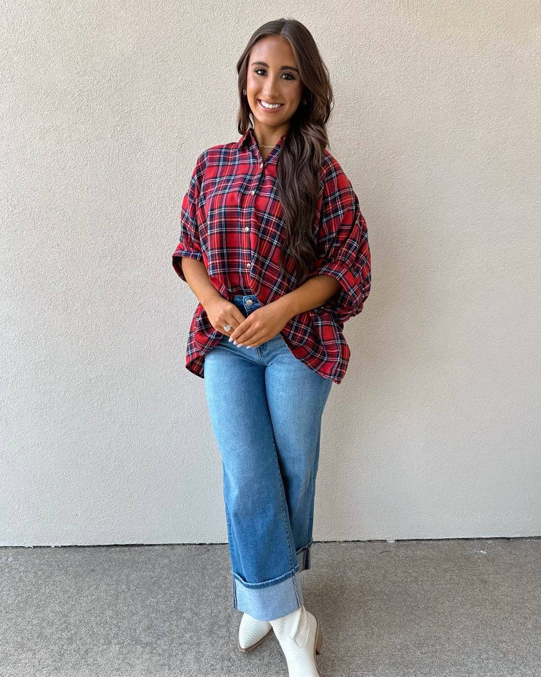 Pretty In Plaid Button Up Top