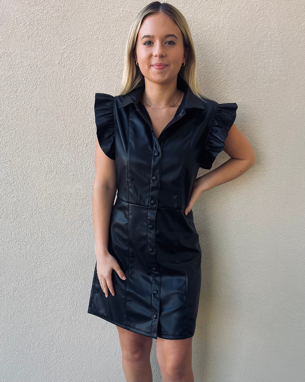 Cocktails & Cheers Leather Mini Dress