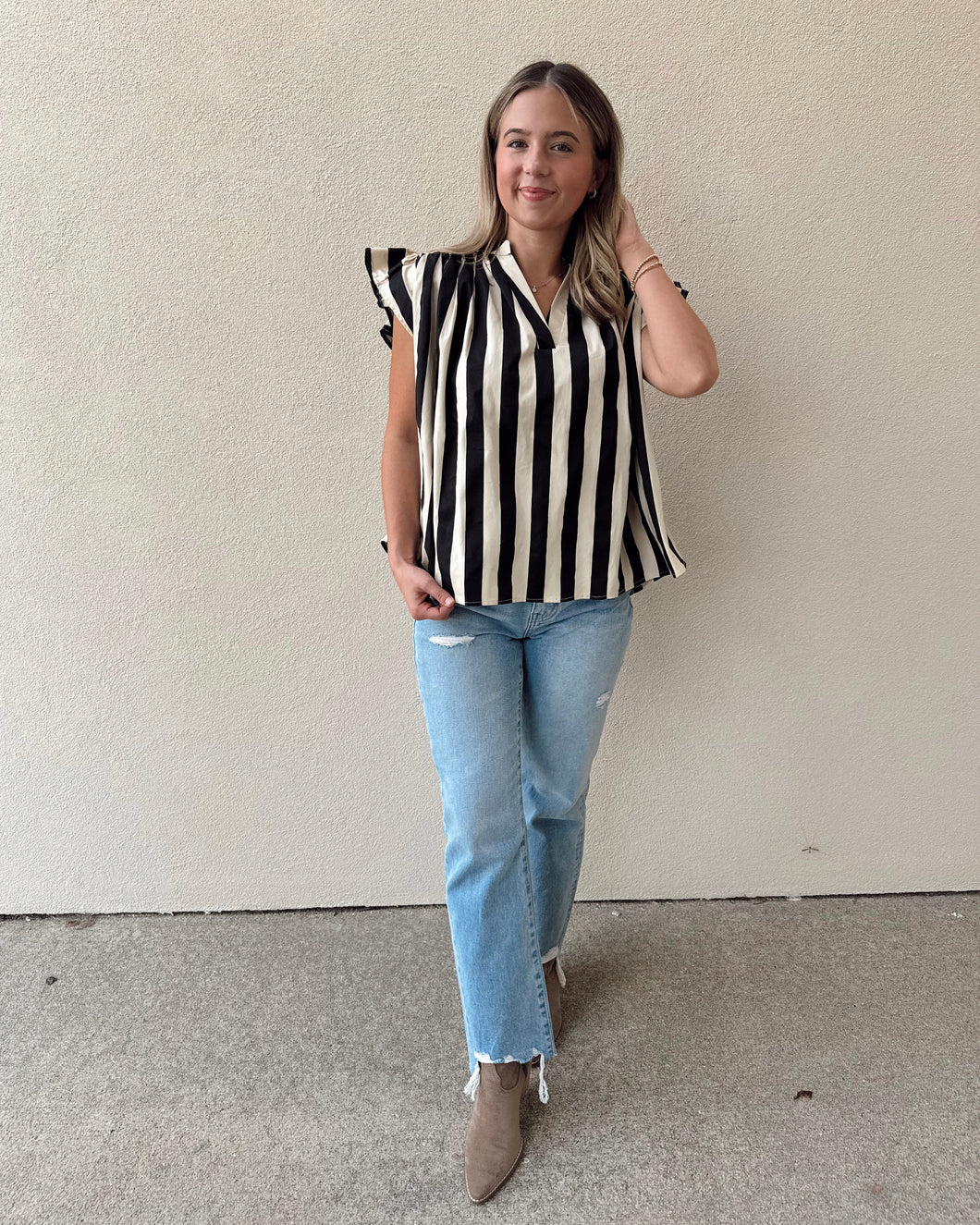 Falling For Stripes Top - Black