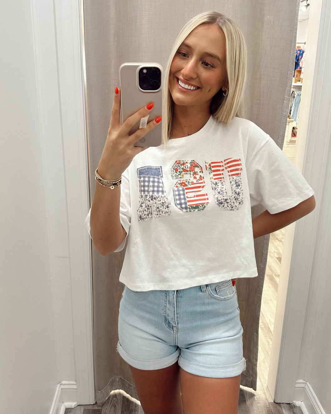 USA Patchwork Crop Tee
