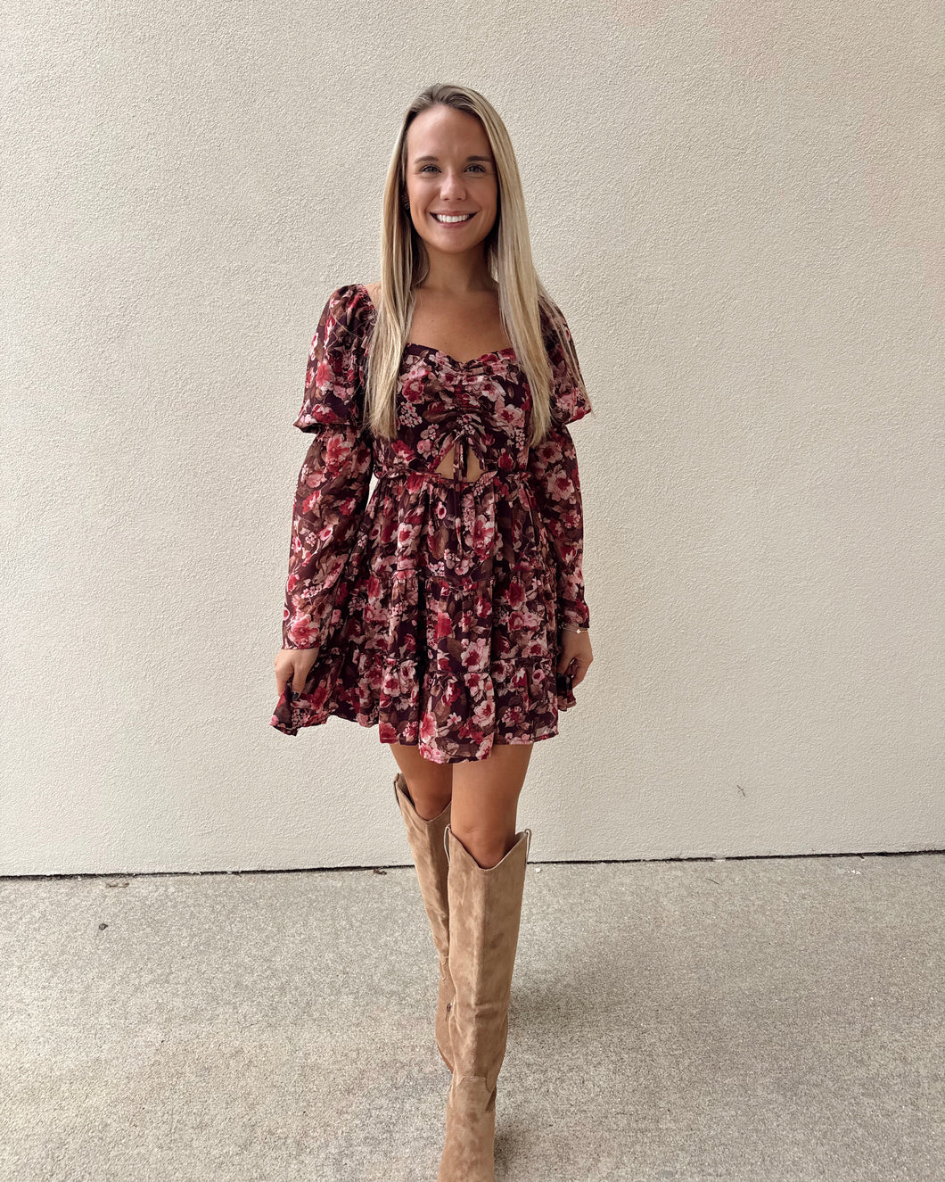 Wine & Bloom Floral Mini Dress