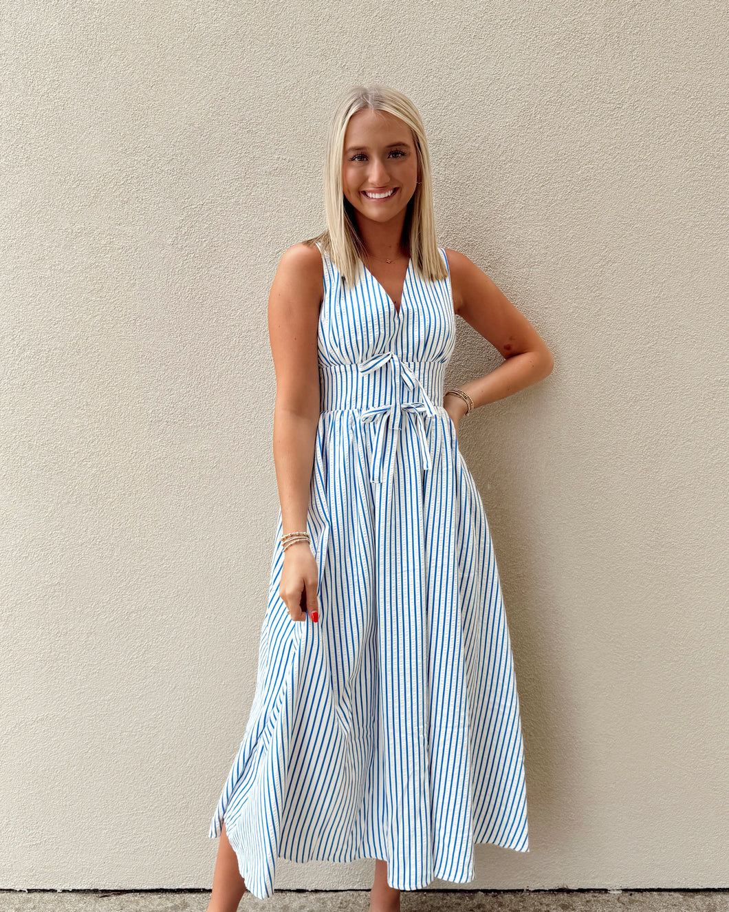 Striped Delight Bow Midi Dress