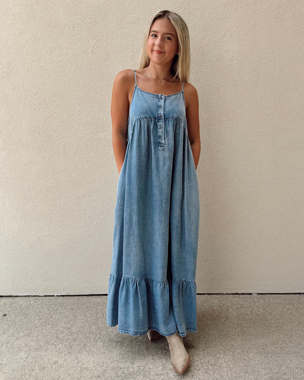 Farmers Market Stroll Denim Dress