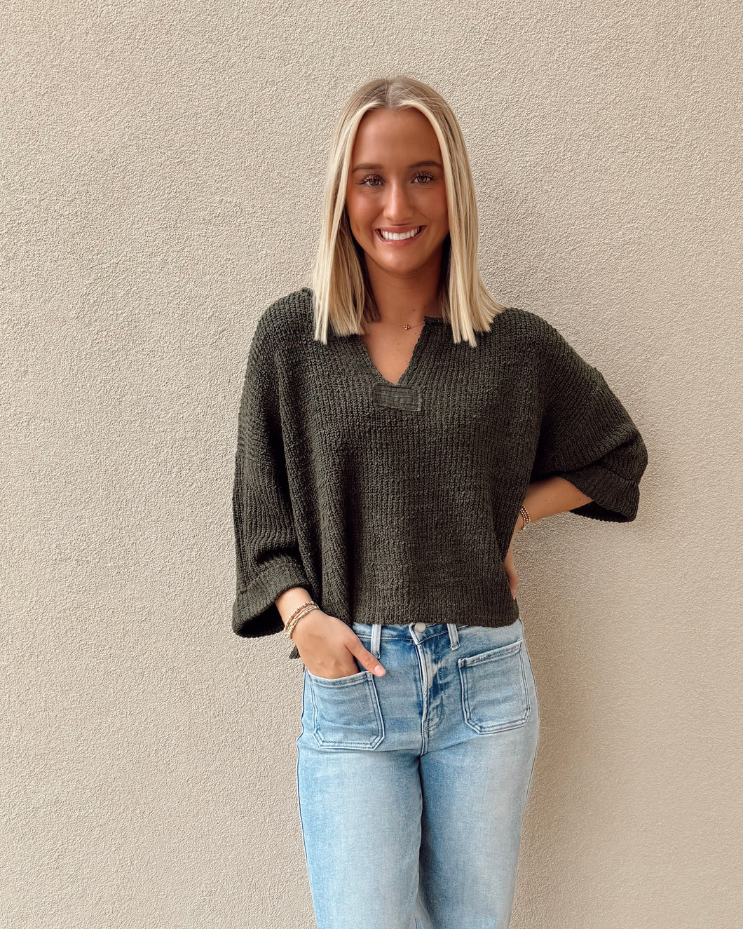 Sweater Weather Top - Army Green