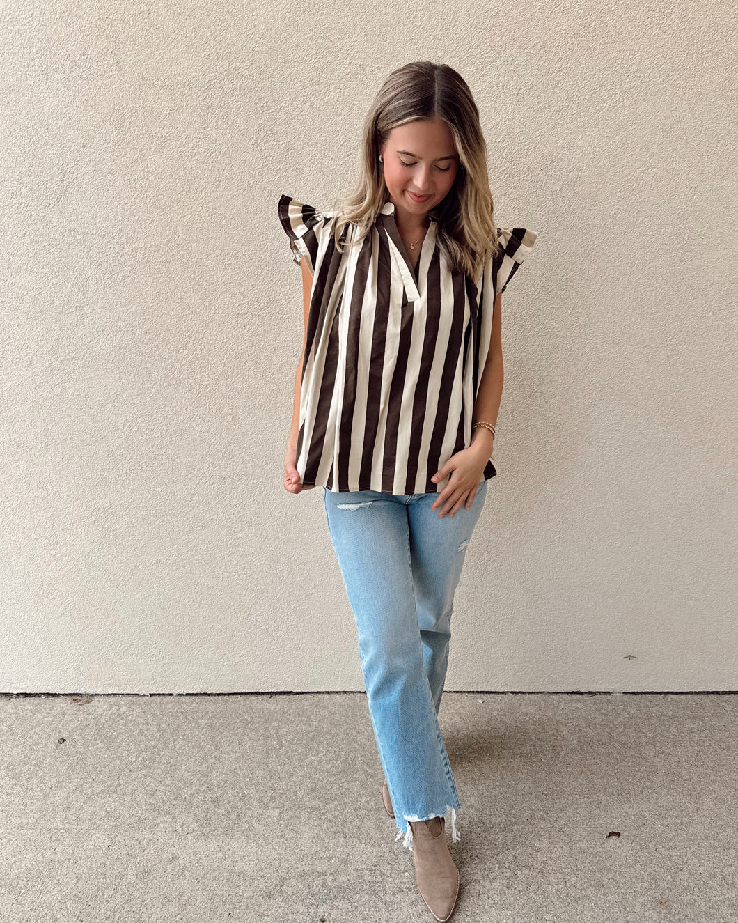 Falling For Stripes Top - Brown